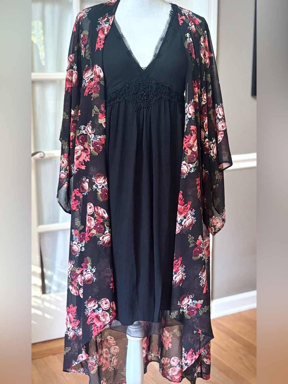 Cotton Candy Floral Chiffon Kimono Duster Fairycore Whimsigoth S